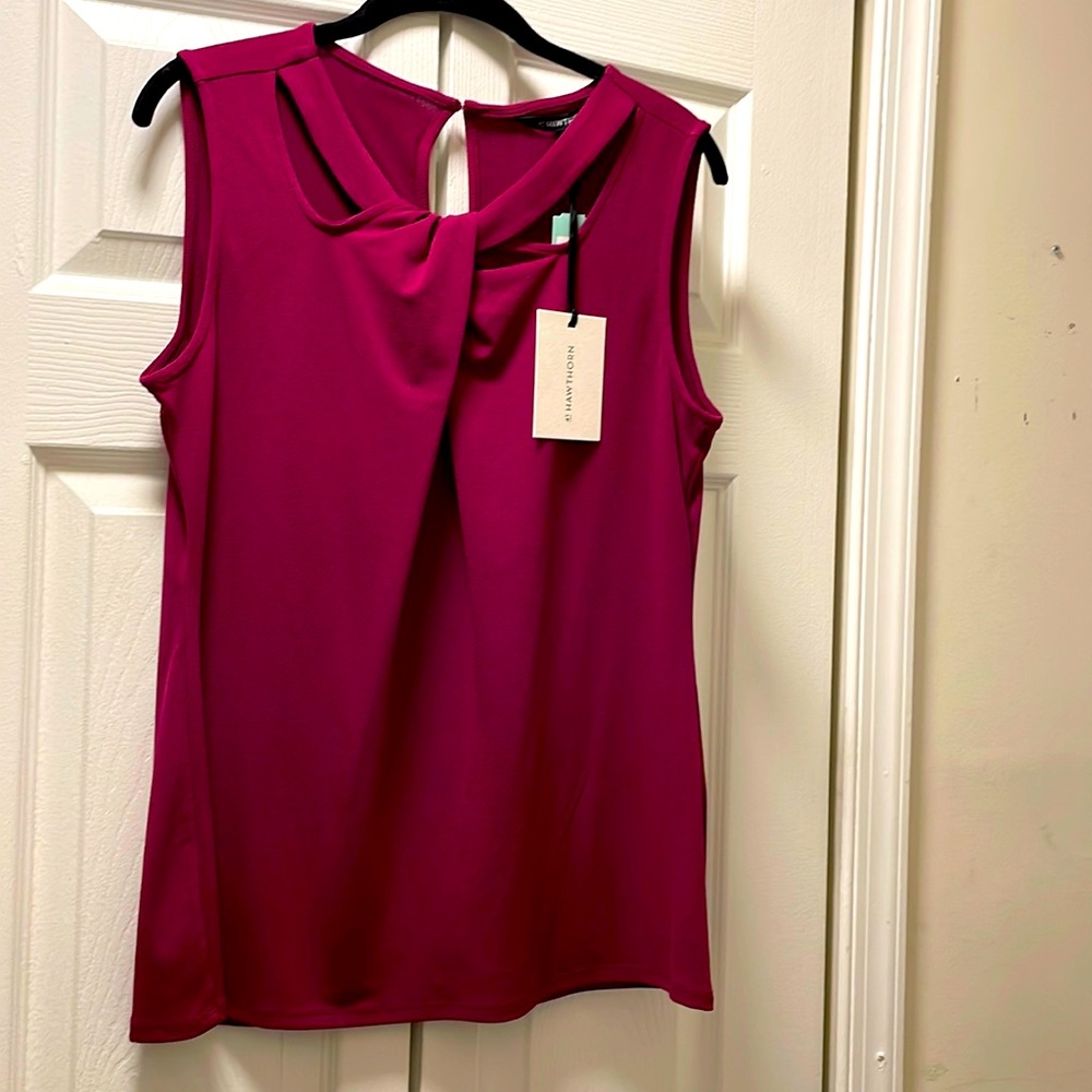 Sleeveless, Twist-Neckline Knit Top.